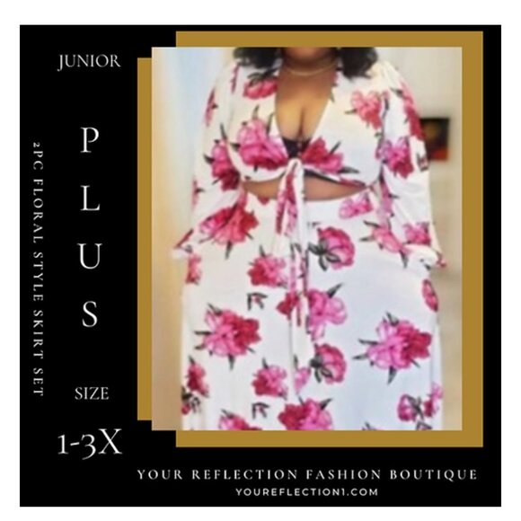 Plus Size -2pc Floral Skirt Set - Picture 1 of 14